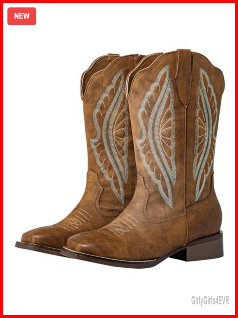 Extra Wide Calf Cowboy Boots Women Square Toe Faux Leather Western Pull-On